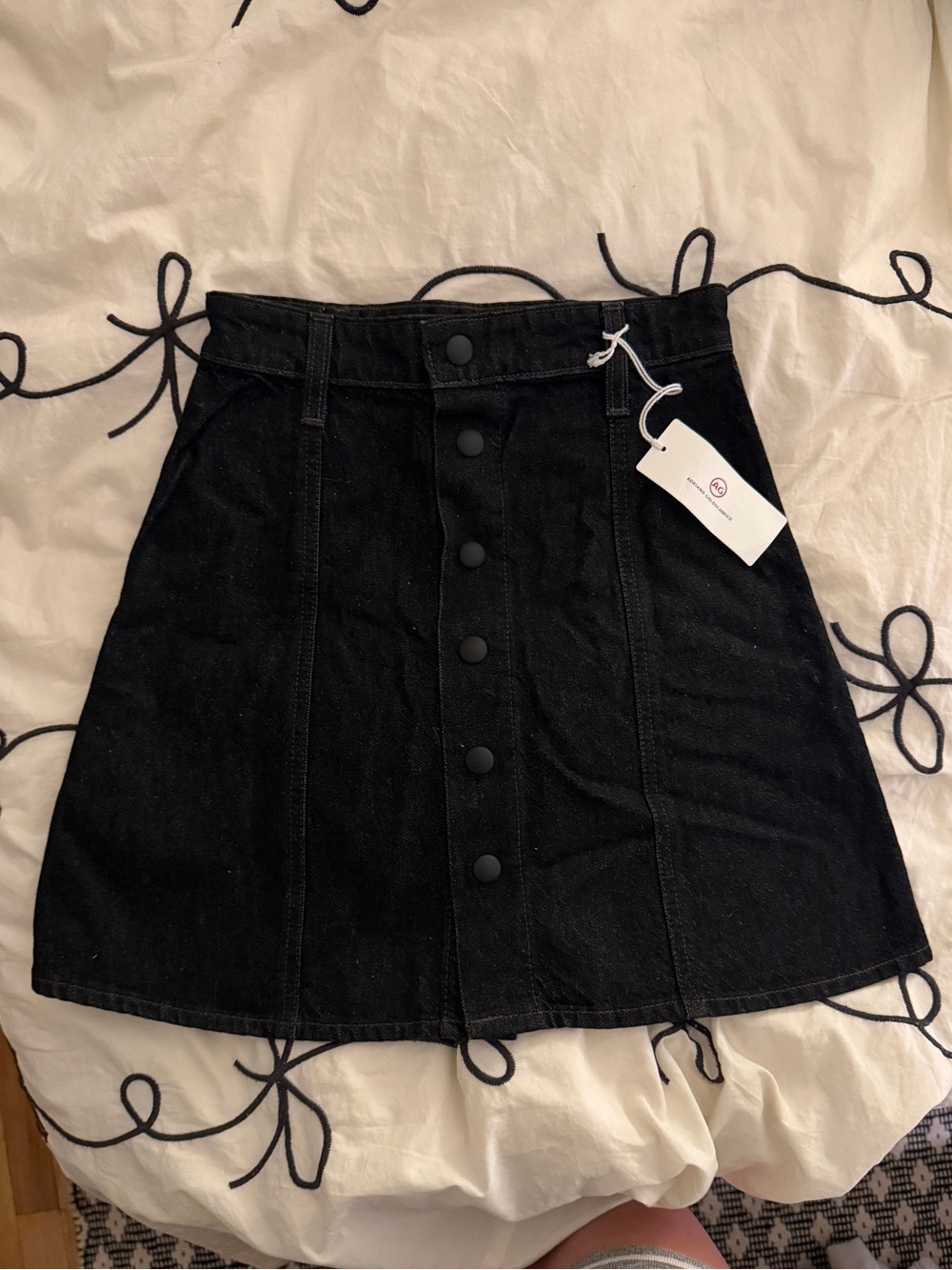 Ag Adriano Goldschmied Black Button-Front A-Line Denim Skirt